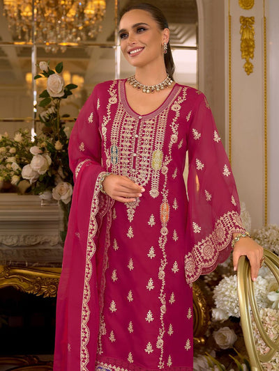 Indyancart IE Ethnic Motifs Embroidered Zari Kurta with Trousers & Dupatta