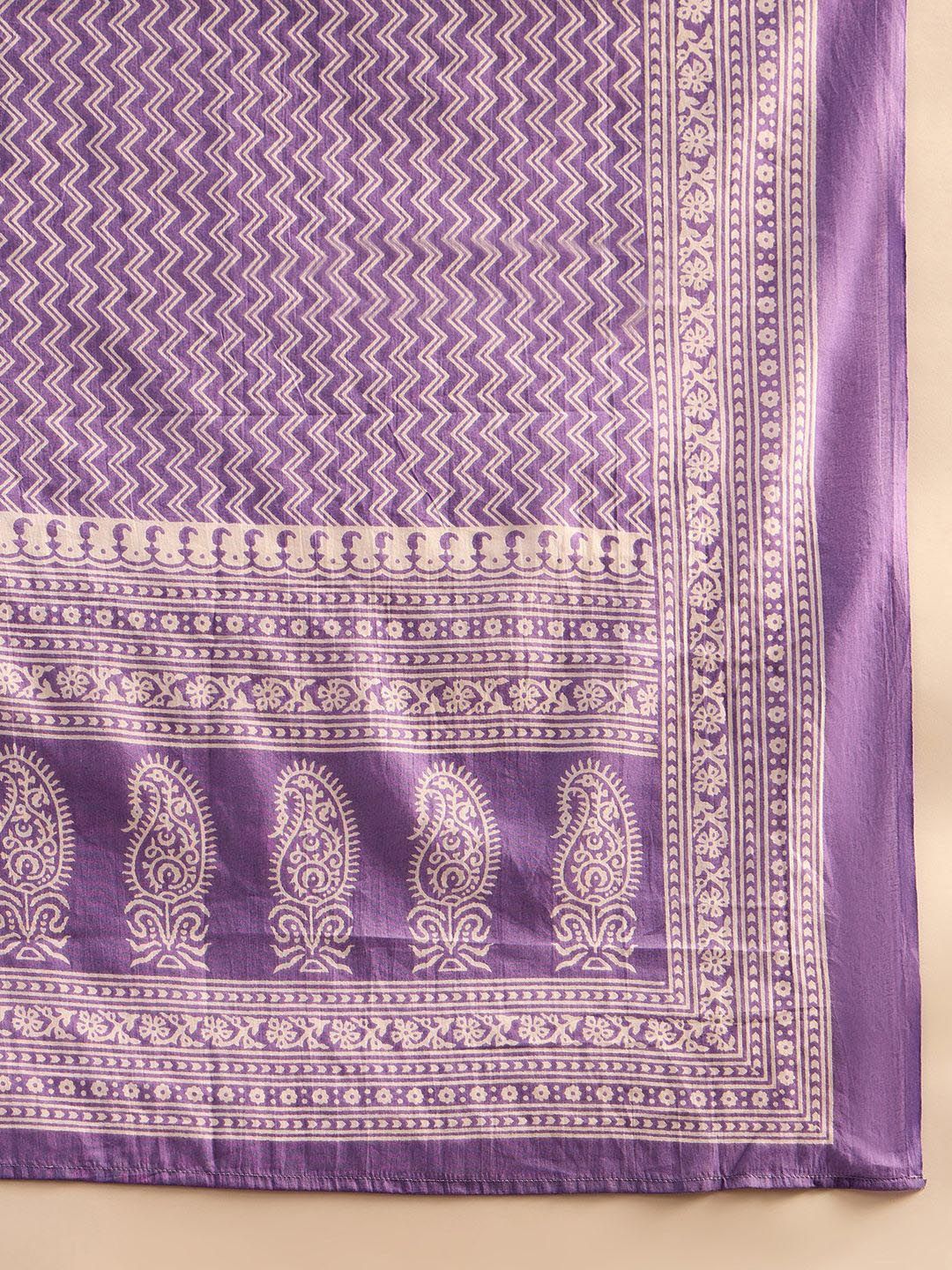Indyancart IE Floral Printed Pure Cotton Kurta With Trousers & Dupatta