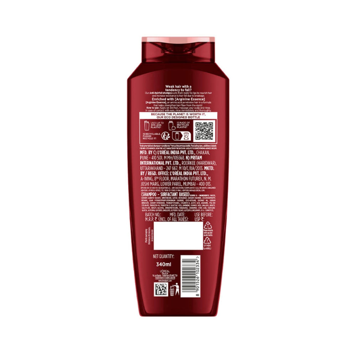 L'Oréal Paris Fall Resist 3x Shampoo, Anti-Hairfall Shampoo, For Fragile Hair