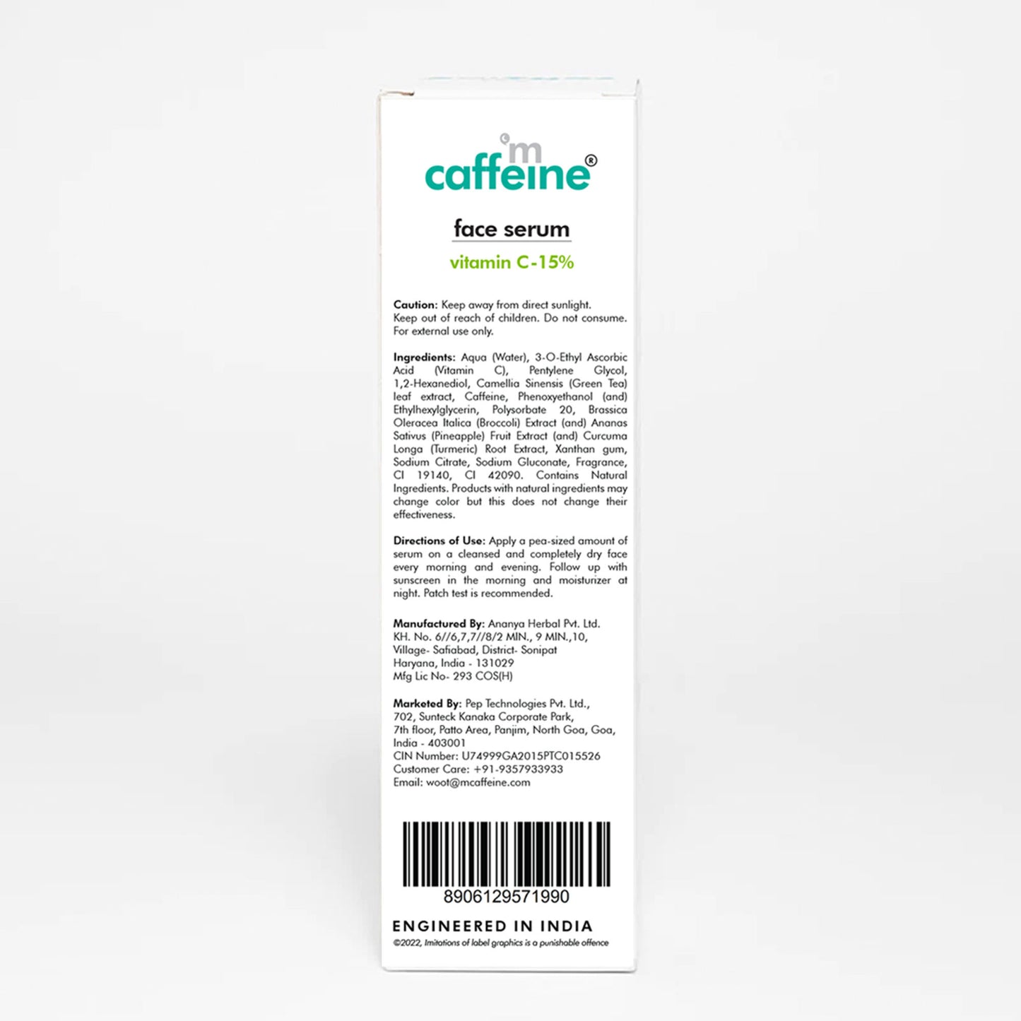 MCaffeine 15% Vitamin C Face Serum for Glowing Skin with Green Tea - Reduces Dark Spots & Depigments
