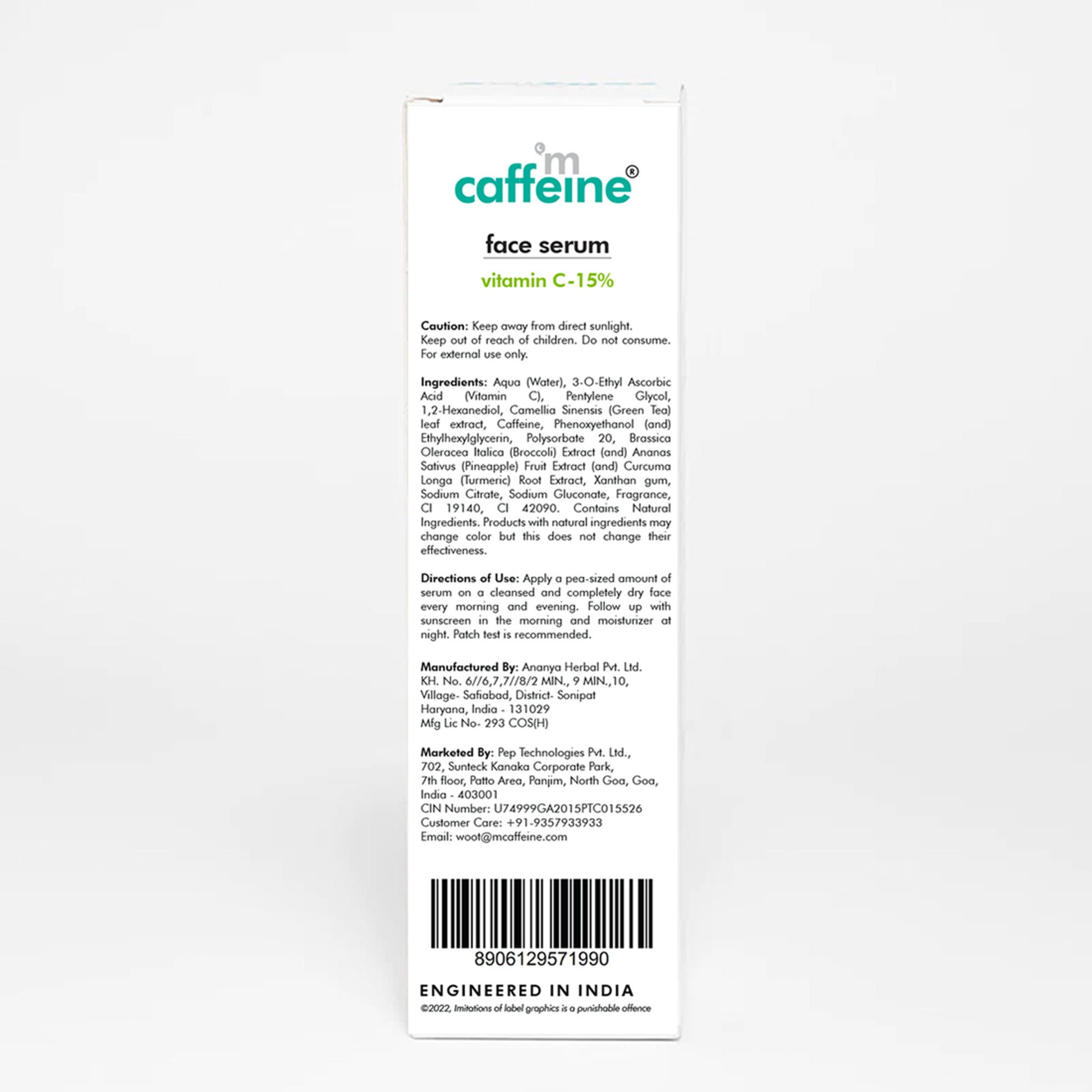 MCaffeine 15% Vitamin C Face Serum for Glowing Skin with Green Tea - Reduces Dark Spots & Depigments