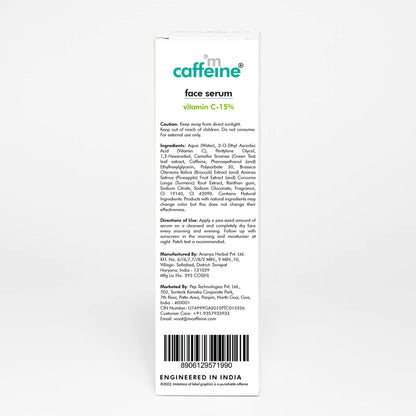 MCaffeine 15% Vitamin C Face Serum for Glowing Skin with Green Tea - Reduces Dark Spots & Depigments