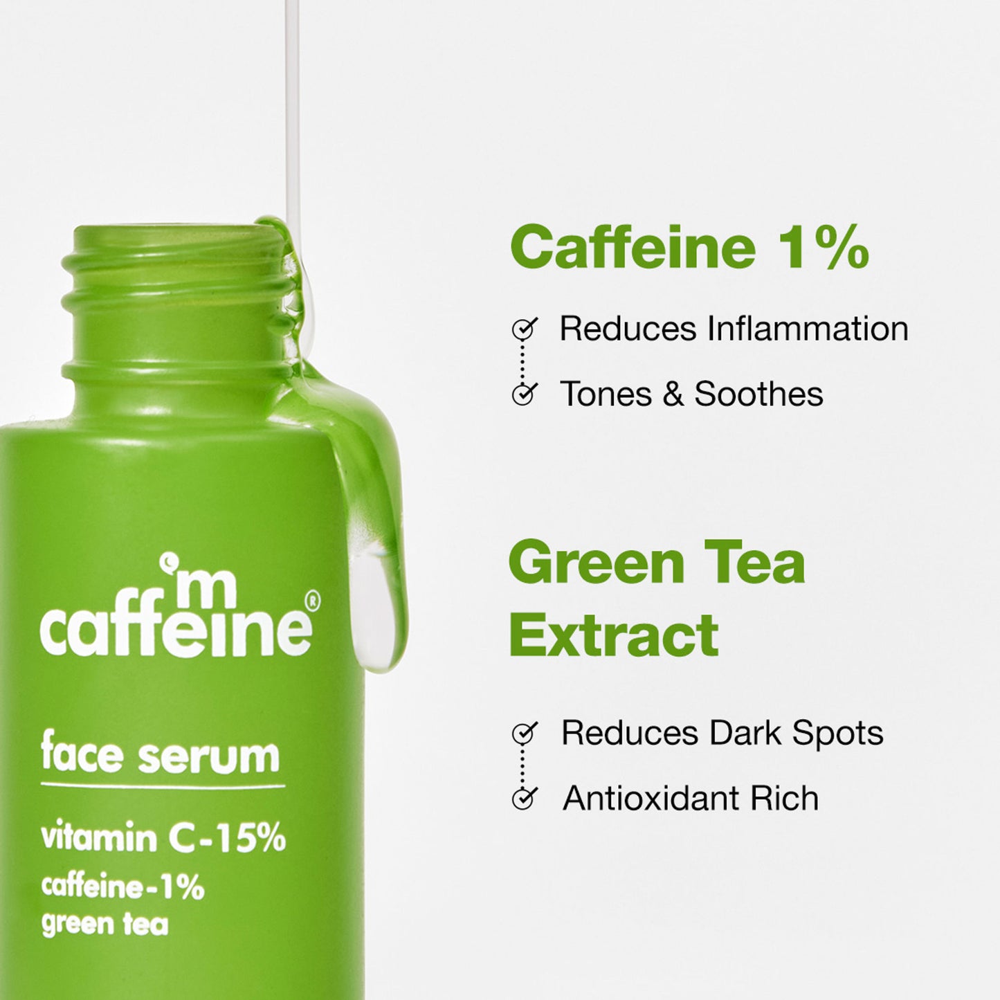 MCaffeine 15% Vitamin C Face Serum for Glowing Skin with Green Tea - Reduces Dark Spots & Depigments