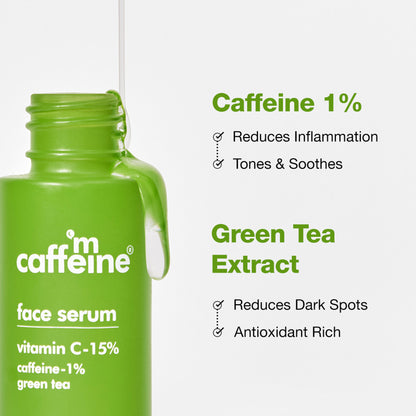 MCaffeine 15% Vitamin C Face Serum for Glowing Skin with Green Tea - Reduces Dark Spots & Depigments