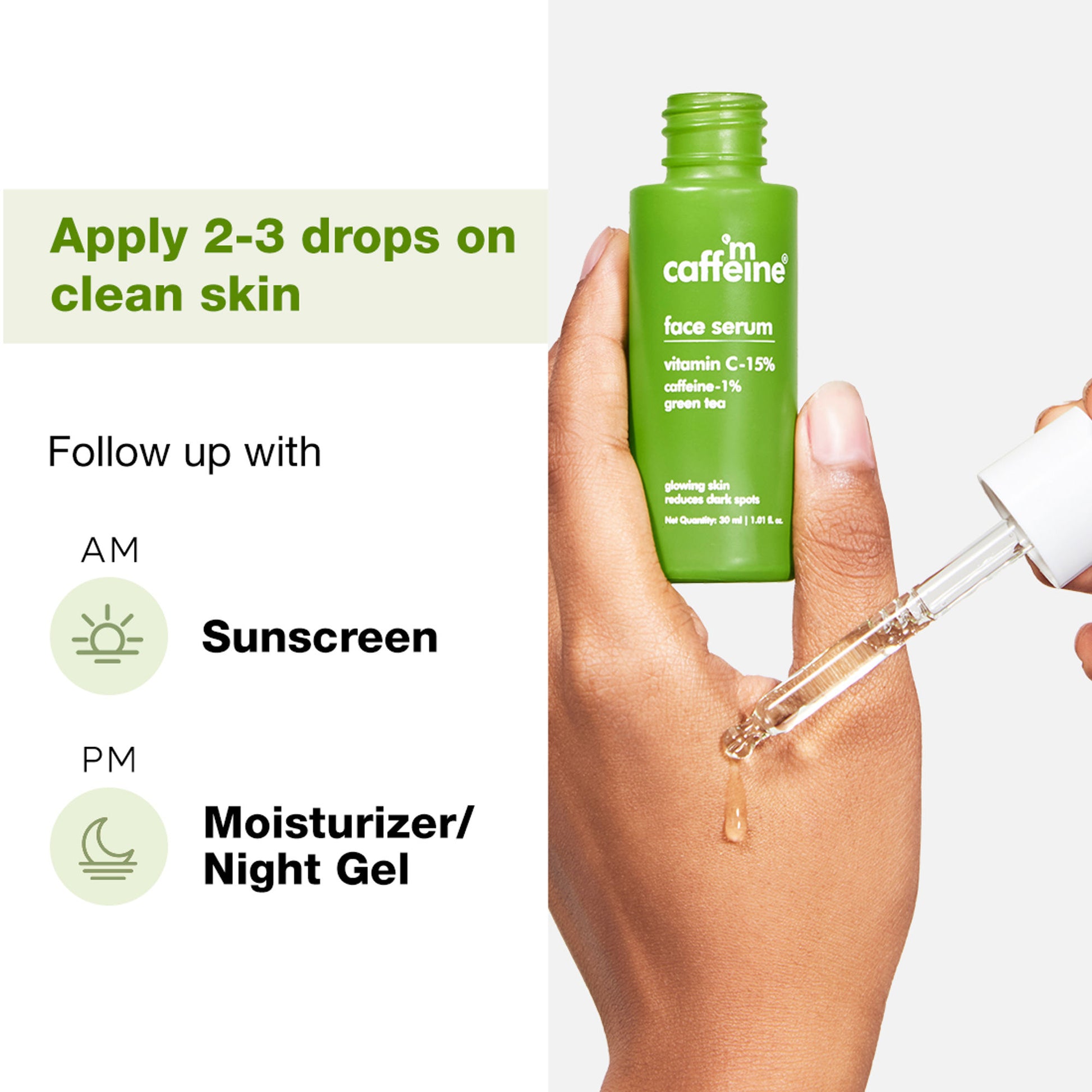 MCaffeine 15% Vitamin C Face Serum for Glowing Skin with Green Tea - Reduces Dark Spots & Depigments