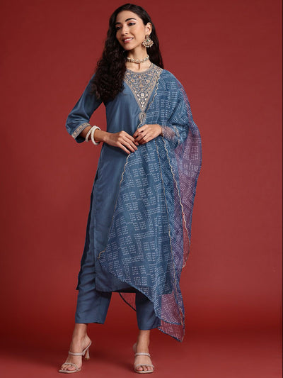 Indyancart IE Bandhani Yoke Design Gotta Patti Kurta With Trousers & Dupatta