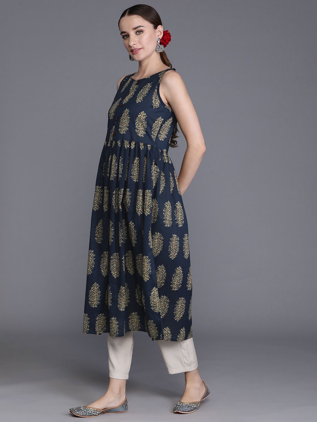 Indyancart IE Women Ethnic Motifs Printed A-Line Kurta