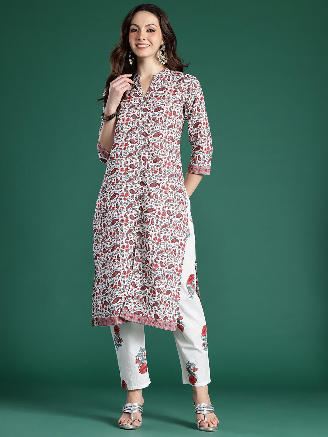 Paisley Printed Pure Cotton Kurta with Trousers