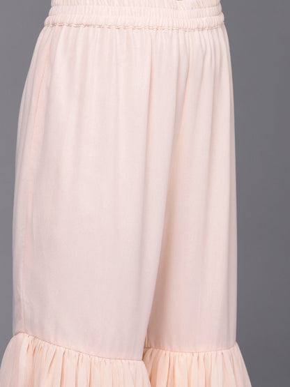 Indyancart VA Women Peach-Coloured Floral Sequinned Kurta with Sharara & With Dupatta