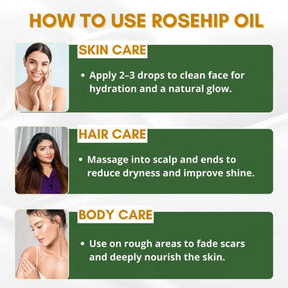 Mystiq Living Rosehip Seed Oil 100% Pure Cold Pressed For Cleansing Facial Oil fro Gua Sha Massage,