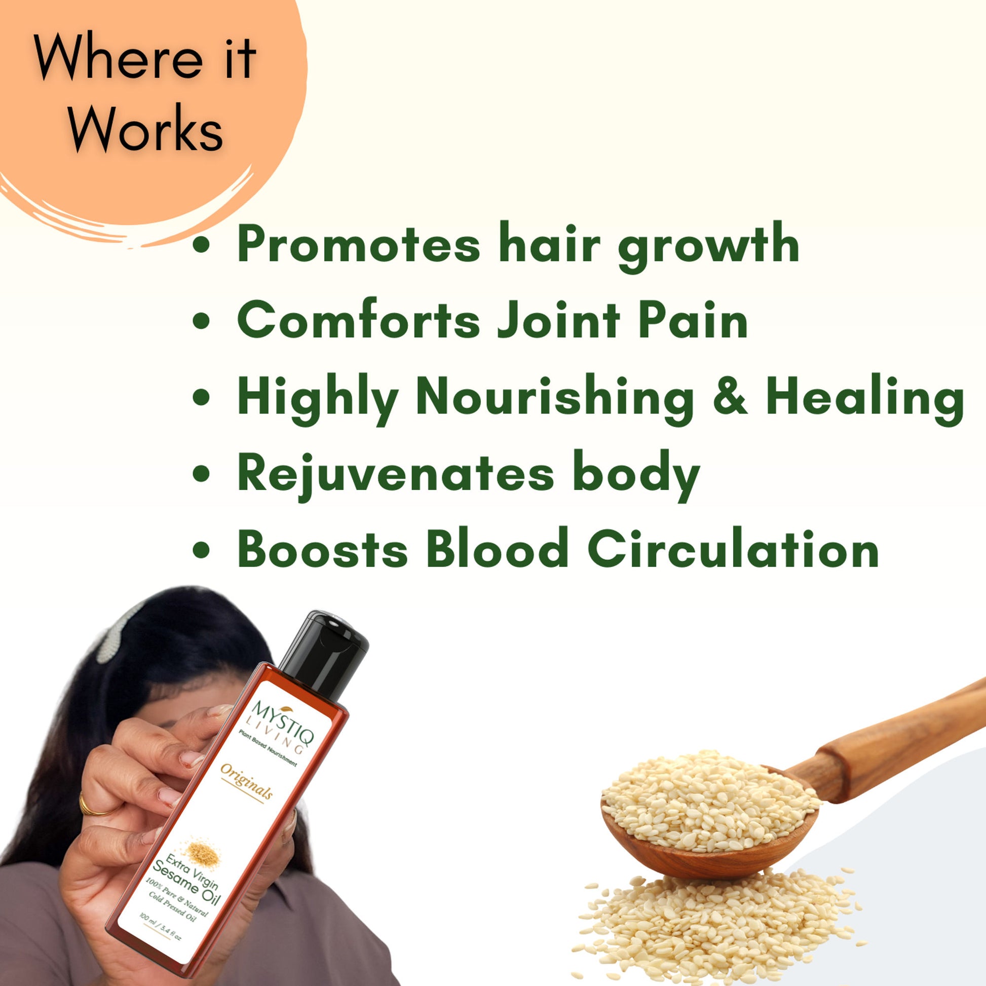 Mystiq Living Extra Virgin Sesame Oil, Cold Pressed & Organic For Hair, Face, Body & Massage