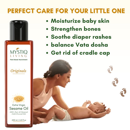 Mystiq Living Extra Virgin Sesame Oil, Cold Pressed & Organic For Hair, Face, Body & Massage