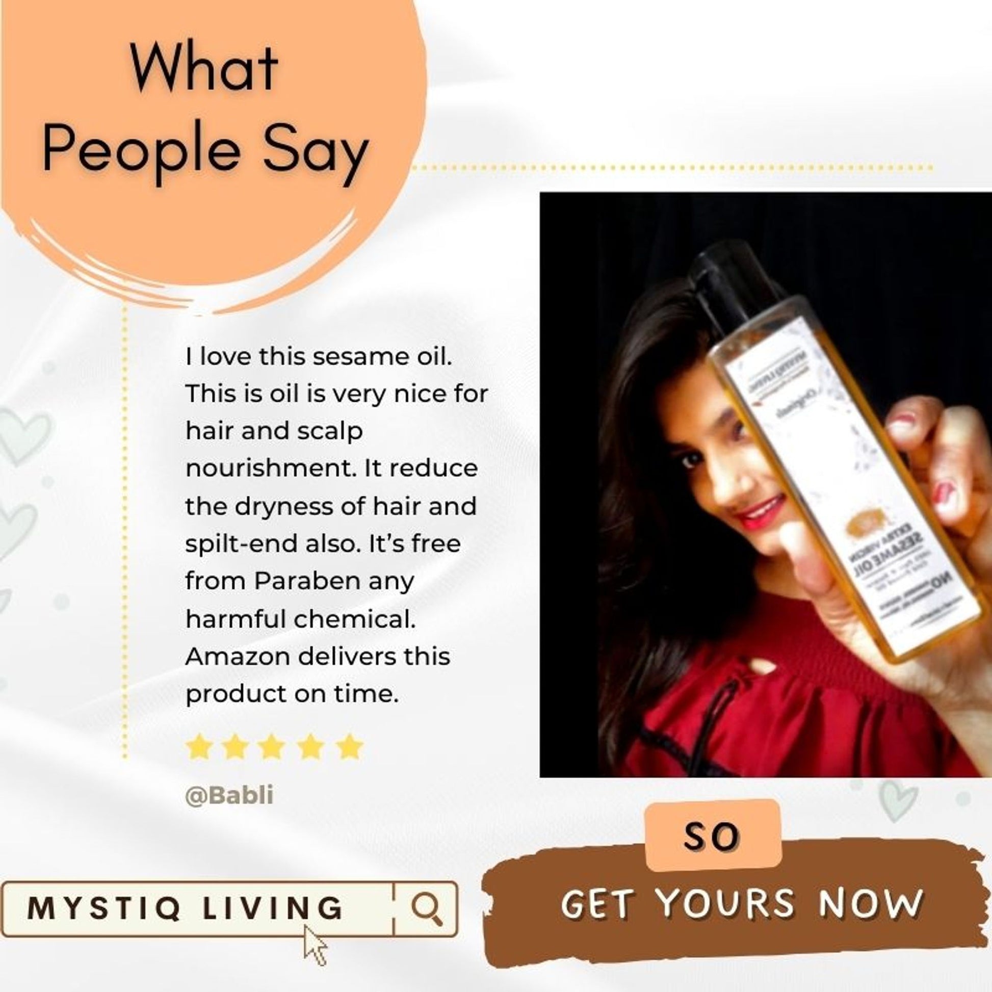 Mystiq Living Extra Virgin Sesame Oil, Cold Pressed & Organic For Hair, Face, Body & Massage