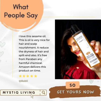 Mystiq Living Extra Virgin Sesame Oil, Cold Pressed & Organic For Hair, Face, Body & Massage