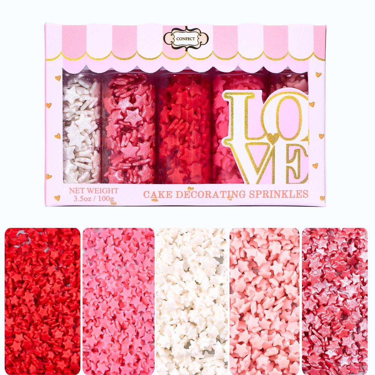 Confect Valentine Sprinkles | 20 Edible Decoration for Baking & Dessert
