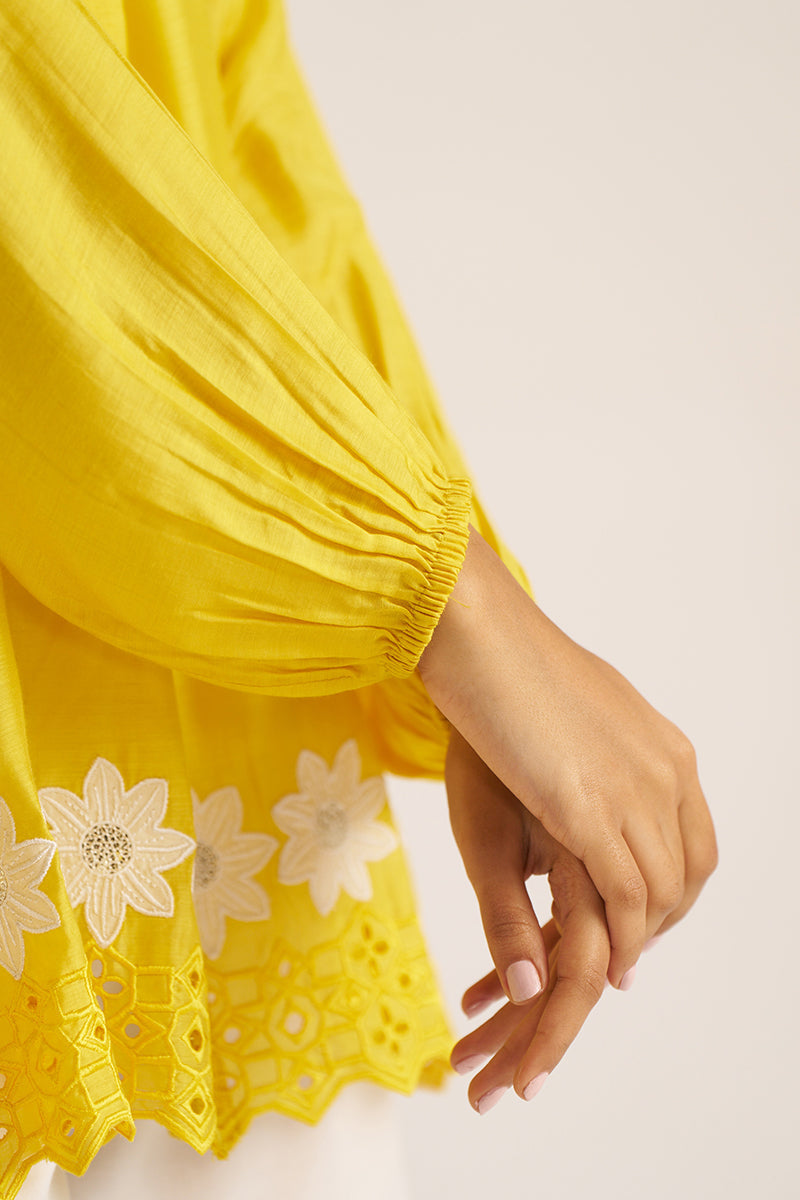 Women's Lemon Yellow Embroidered Shirt