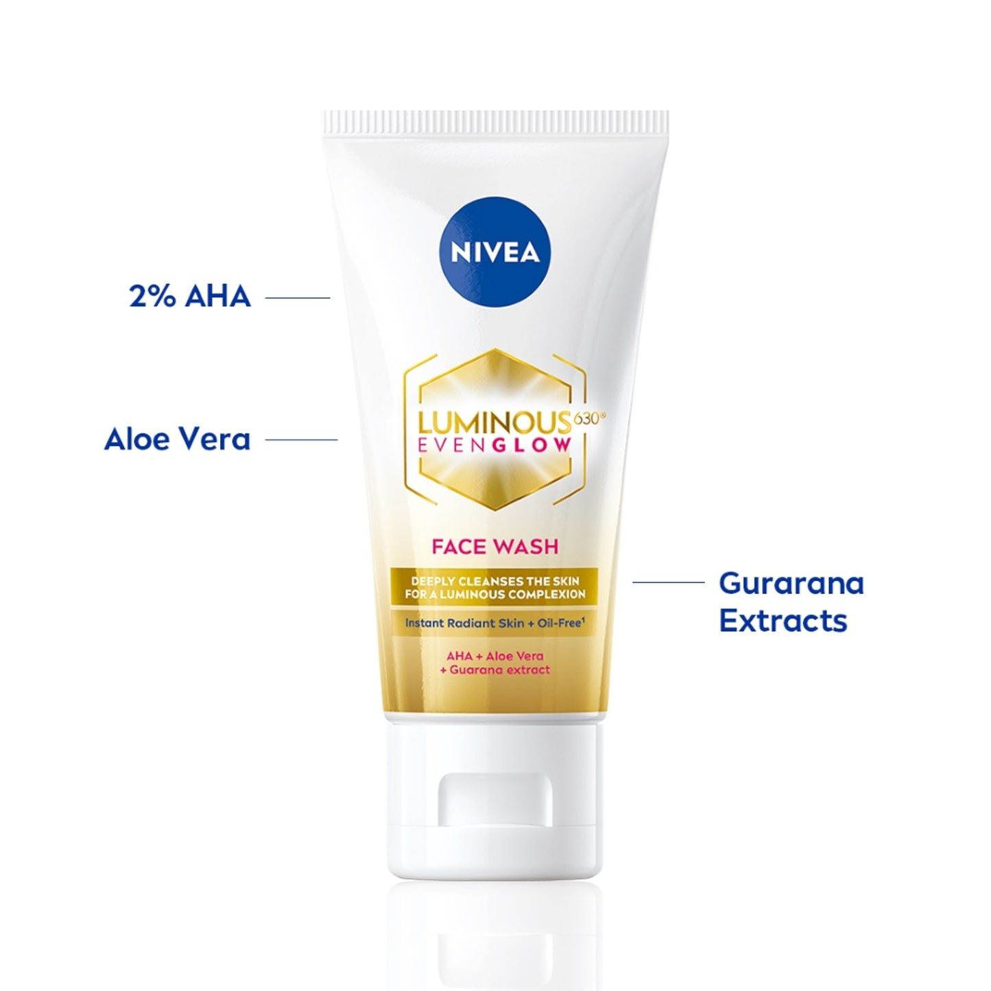 Nivea Luminous Even Glow Face Wash Oil Free Formula, Aha, Aloe Vera, Guarana Extract Deep Clean