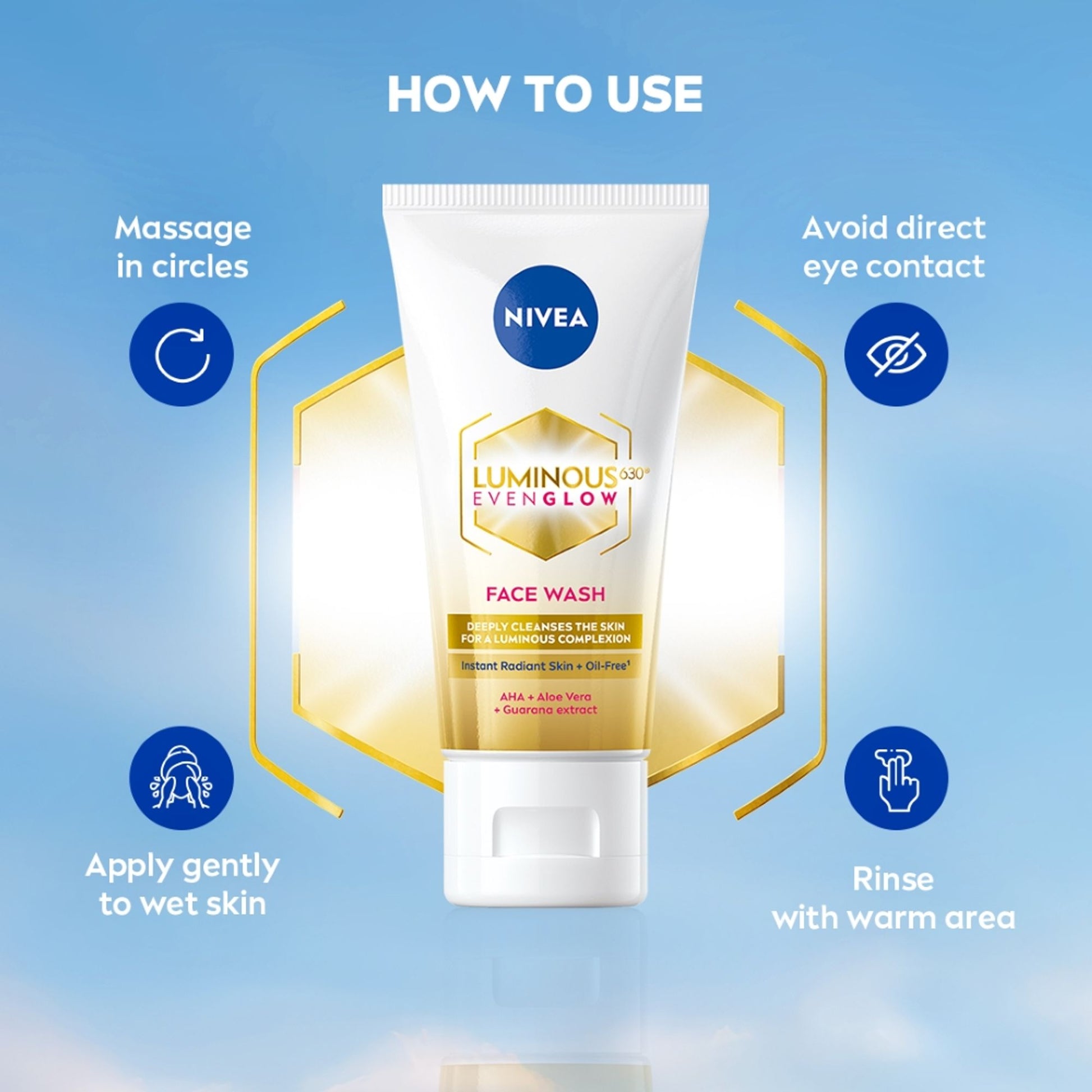 Nivea Luminous Even Glow Face Wash Oil Free Formula, Aha, Aloe Vera, Guarana Extract Deep Clean