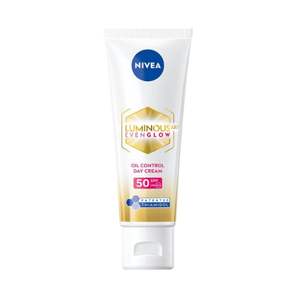 Nivea Luminous Even Glow Oil Control Day Cream Spf 50,Thiamidol Uv Protection & Reduces Dark Spots