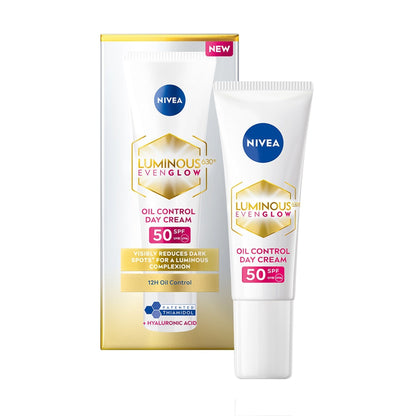 Nivea Luminous Even Glow Oil Control Day Cream Spf 50,Thiamidol Uv Protection & Reduces Dark Spots