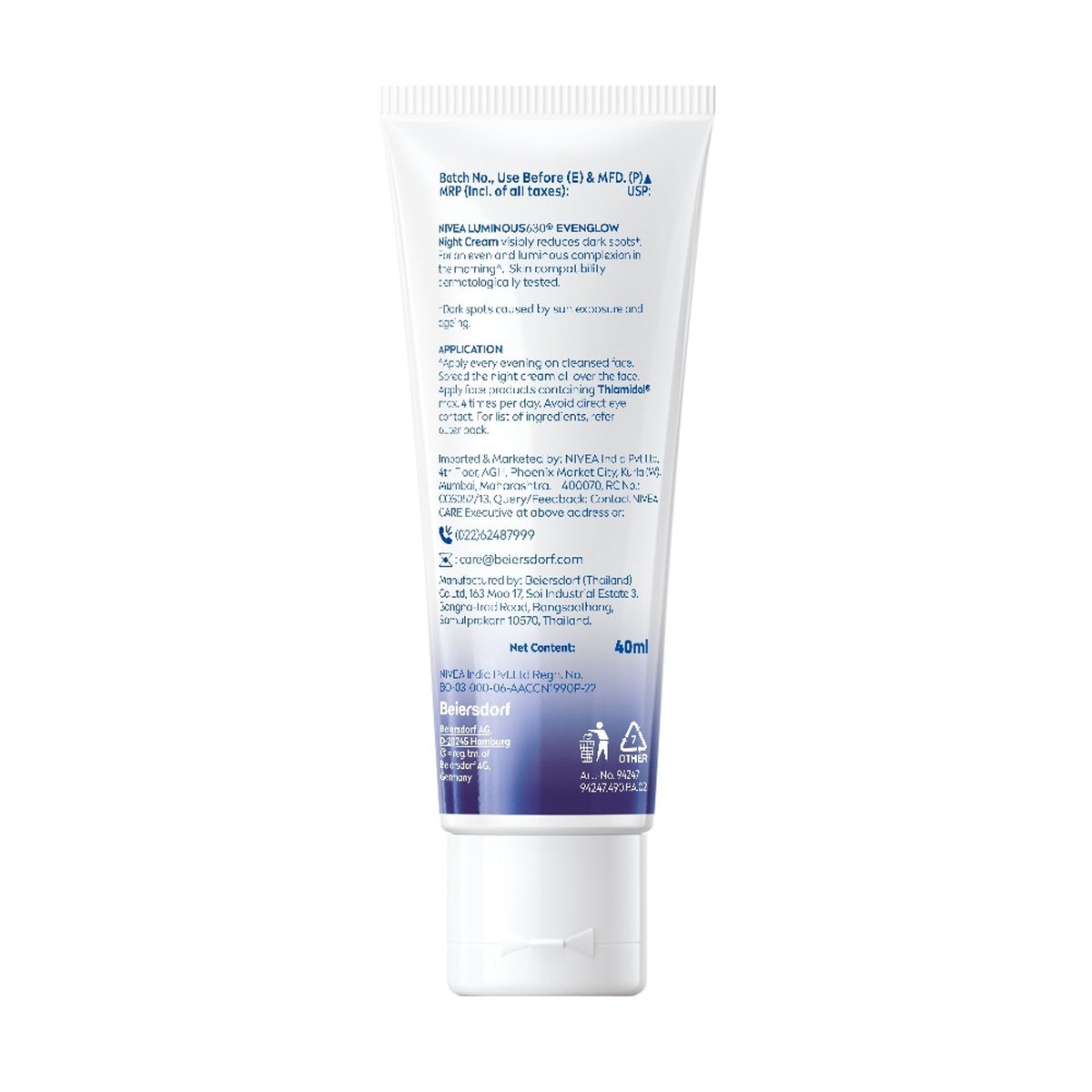 Nivea Luminous Even Glow Night Cream Thiamidol & Hyaluronic Acid Moisturizes & Reduces Dark Spots