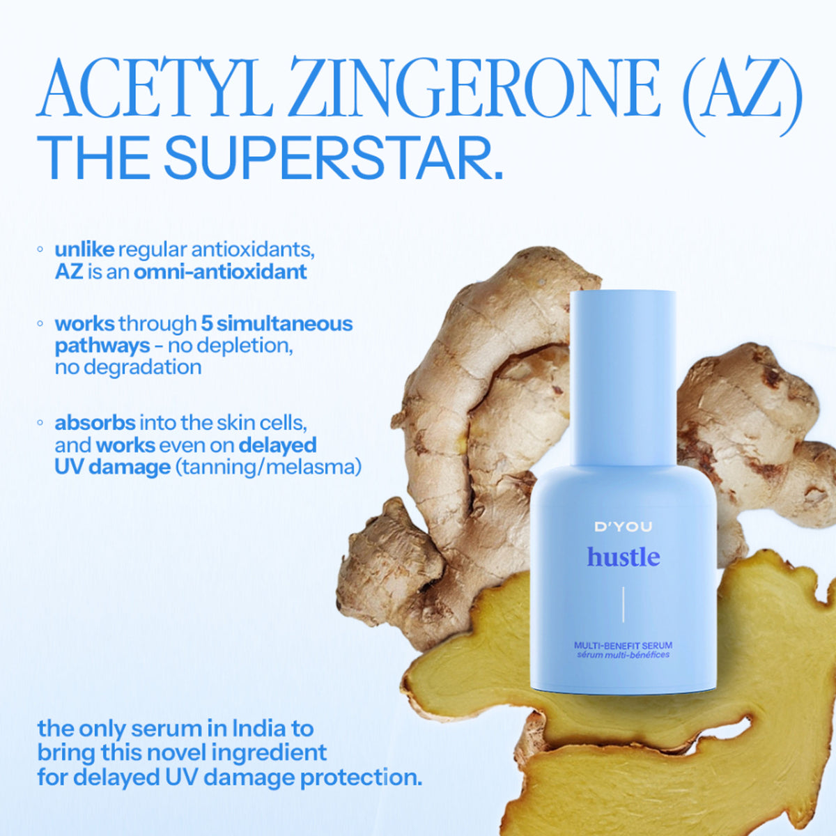d'you Hustle Serum with 5% niacinamide, hyaluronic acid, and vitamin C for acne and pigmentation treatment.