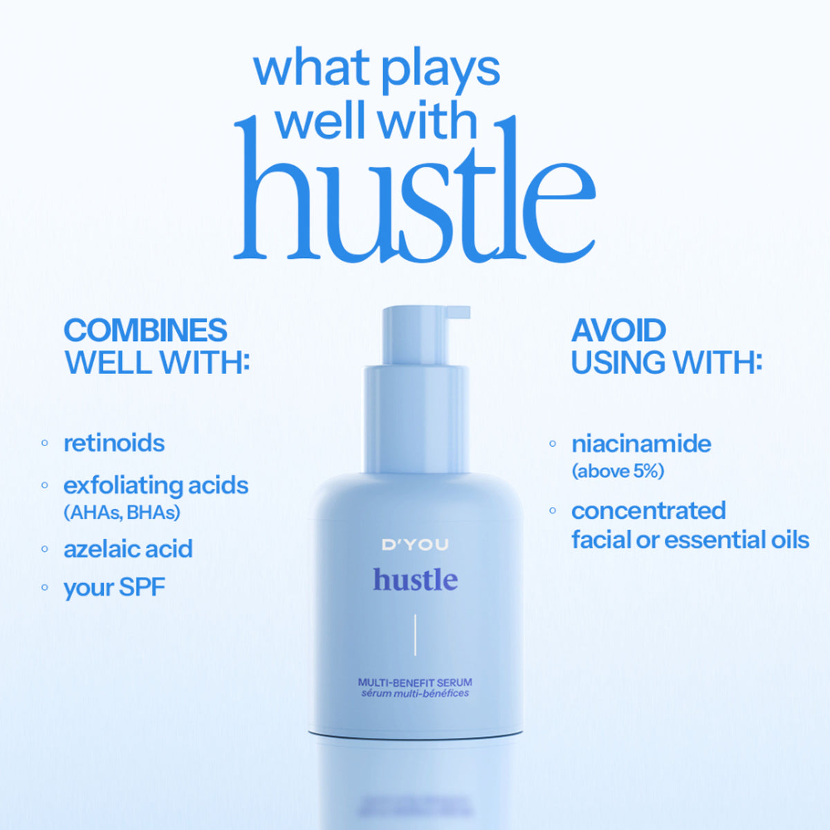d'you Hustle Serum with 5% Niacinamide, hyaluronic acid, and vitamin C for acne and pigmentation treatment.