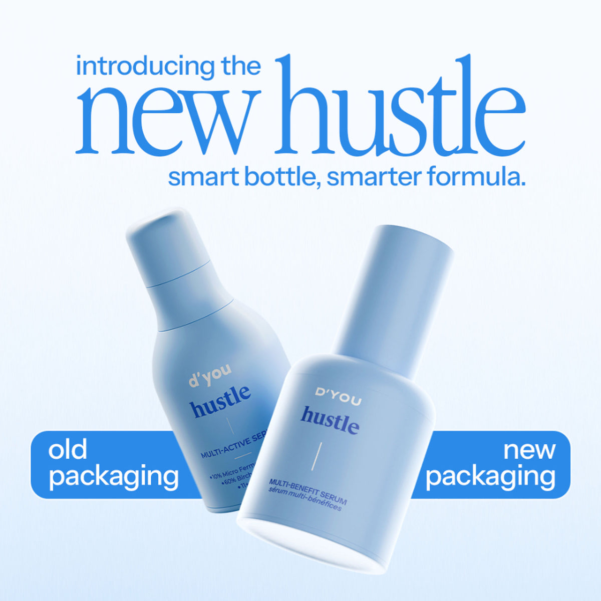 d'you Hustle Serum bottle with dropper, containing niacinamide, hyaluronic acid, and vitamin C for acne and pigmentation treatment