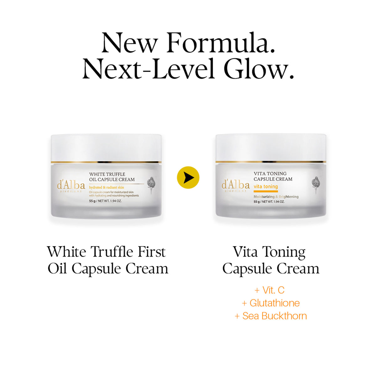 d'Alba Piedmont Vita Toning Capsule Cream jar with gold and white packaging, showcasing the luxurious skincare product.