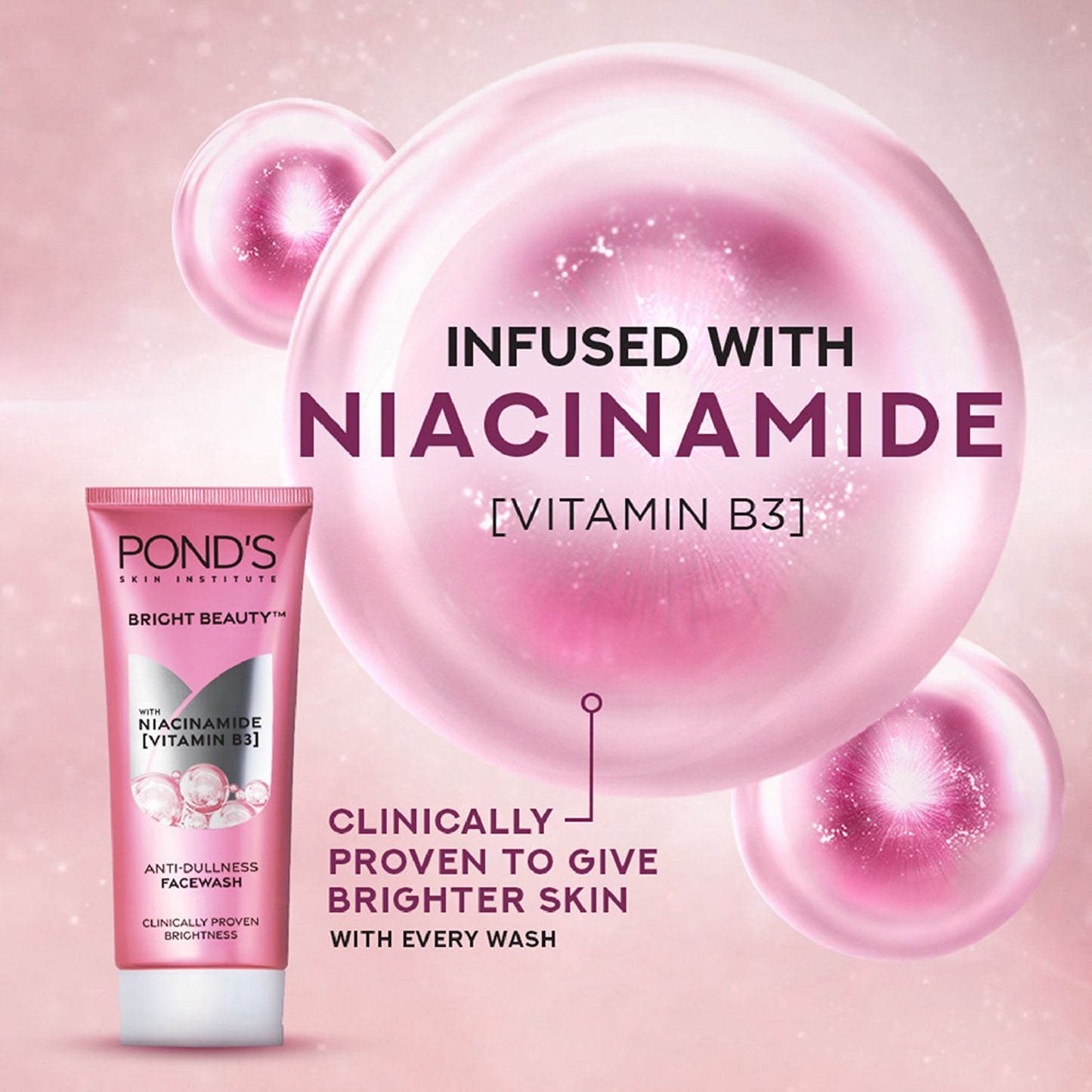 Ponds Bright Beauty Facewash with Niacinamide, For Glass Skin-like Shine