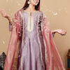 Dhiyona VA Women'sLavender Embroidered Yoke Design Notch Neck Anarkali Kurta with Trousers & Dupatta