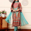 Dhiyona VA Women'sEthnic Motifs Printed Chanderi Silk Kurta With Trousers And Dupatta