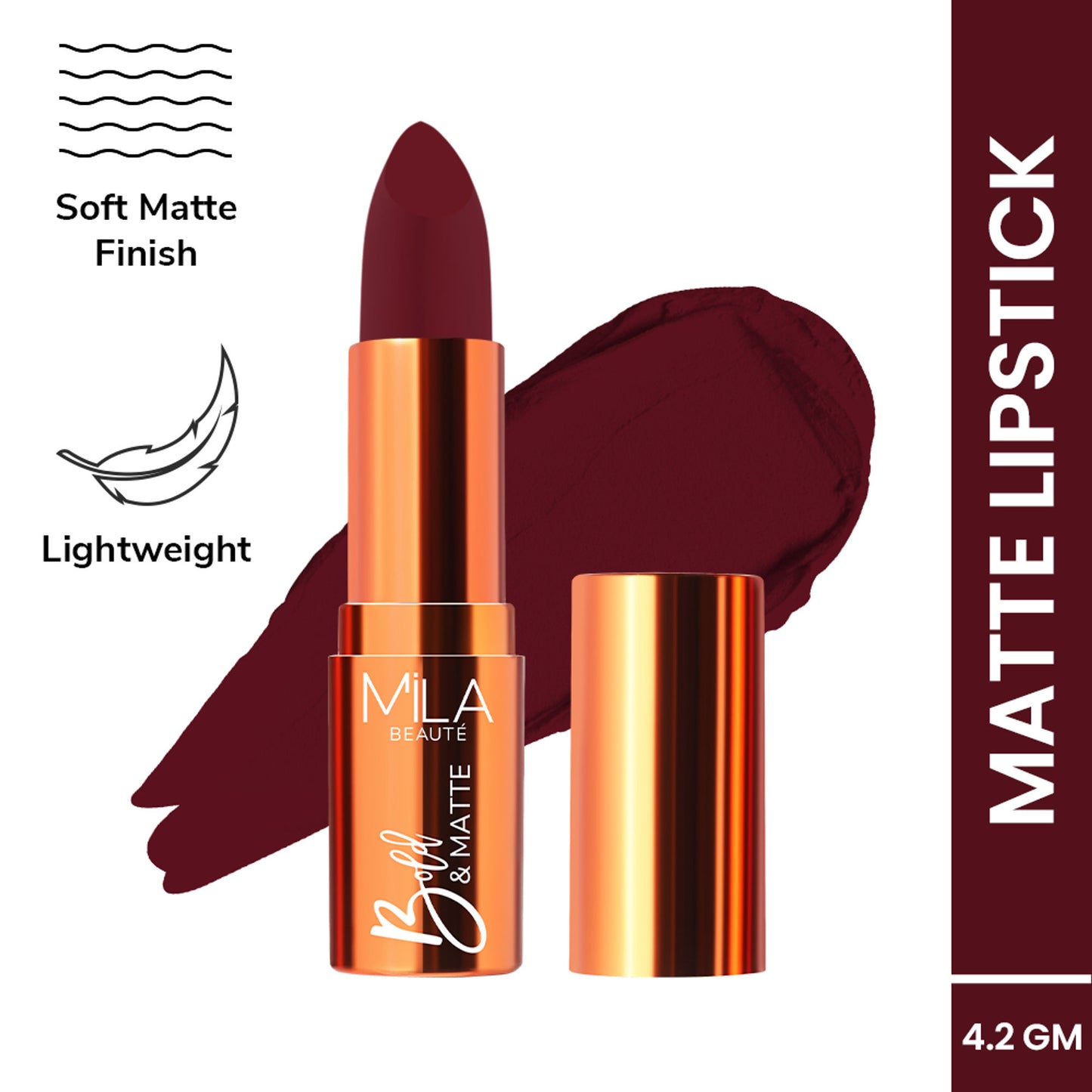 Mila Beauté Bold & Matte Long Lasting Highly Pigmented Lipstick - Bold Bordeaux