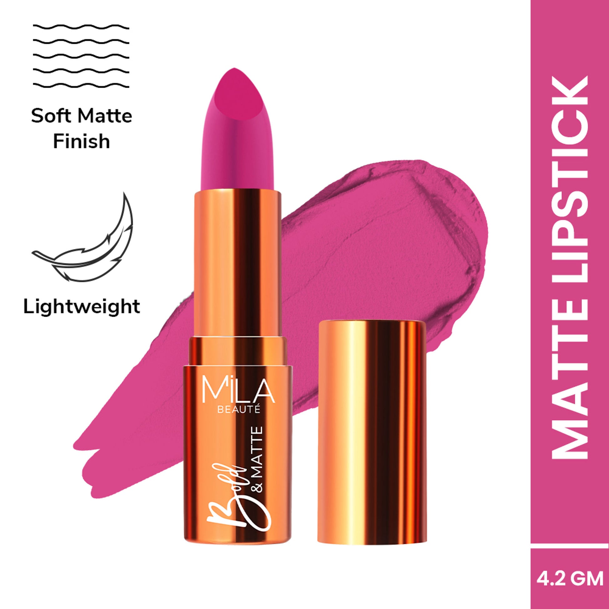Mila Beauté Bold & Matte Long Lasting Highly Pigmented Lipstick - Pink Malibu