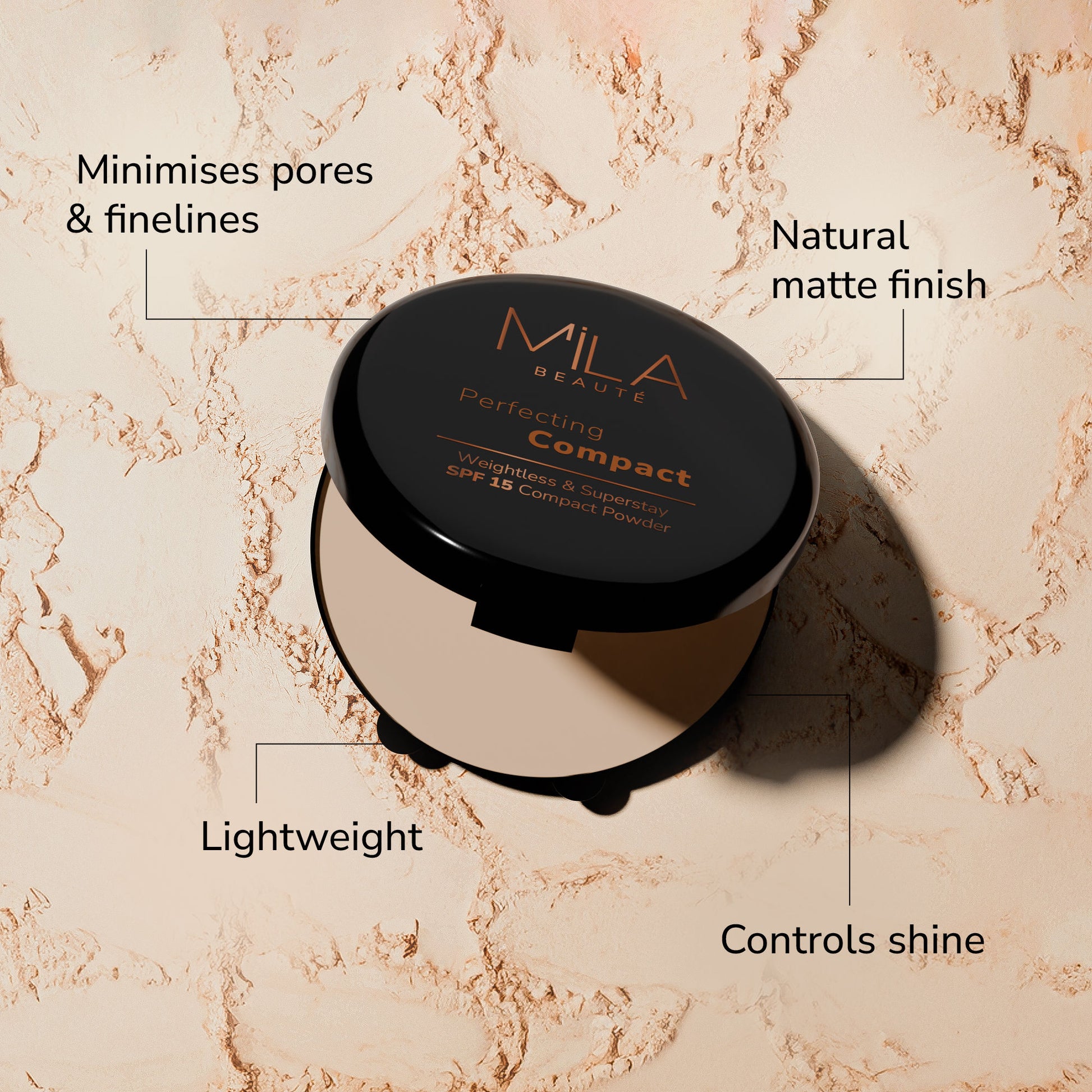 Mila Beauté Superstay Natural Matte Finish Perfecting Compact Powder with SPF 15 - Pure Beige