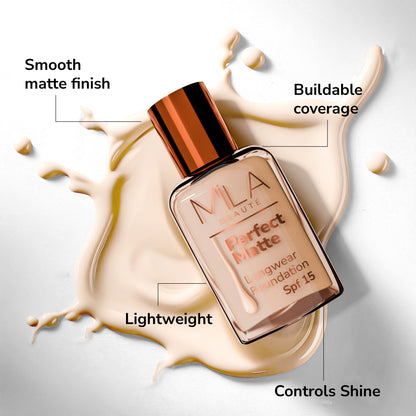 Mila Beauté Perfect Matte Longwear Foundation with SPF 15 & Oil Control Formula - Blush