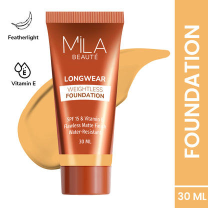 Mila Beauté Longwear Weightless Matte Finish Foundation with SPF 15 - Golden Caramel