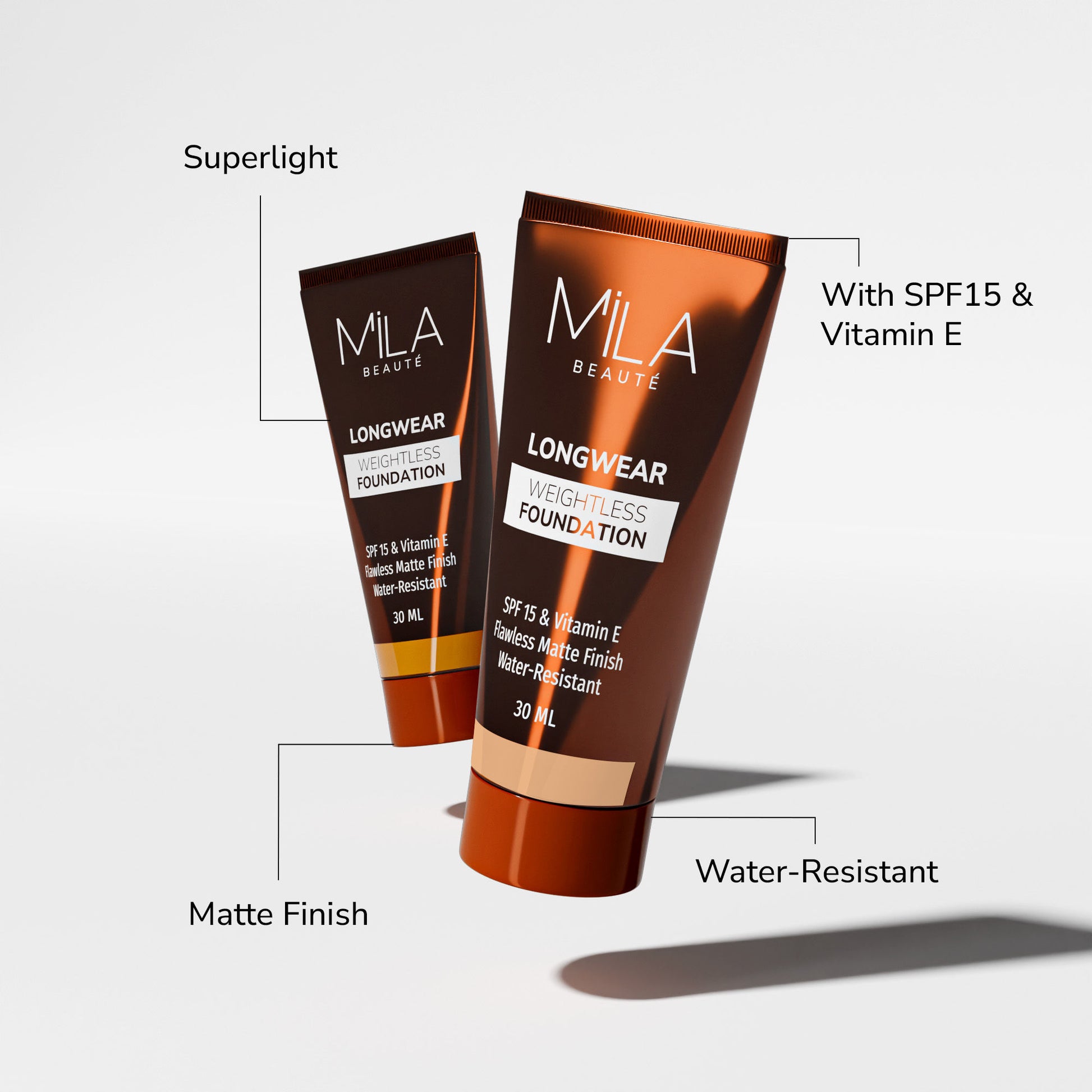 Mila Beauté Longwear Weightless Matte Finish Foundation with SPF 15 - Golden Caramel
