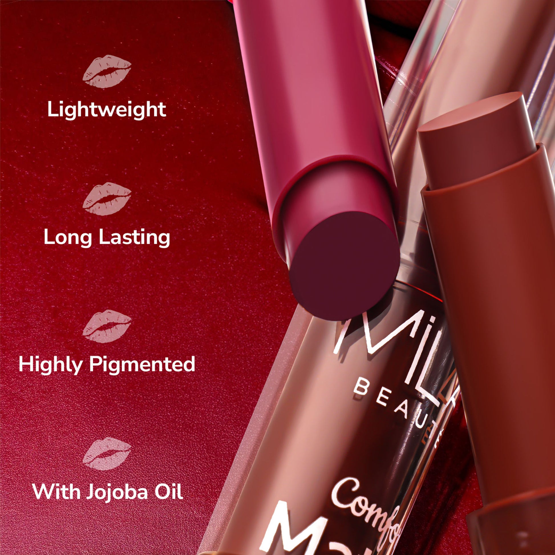 Mila Beauté Comfort Matt Lipstick - Crimson Pink