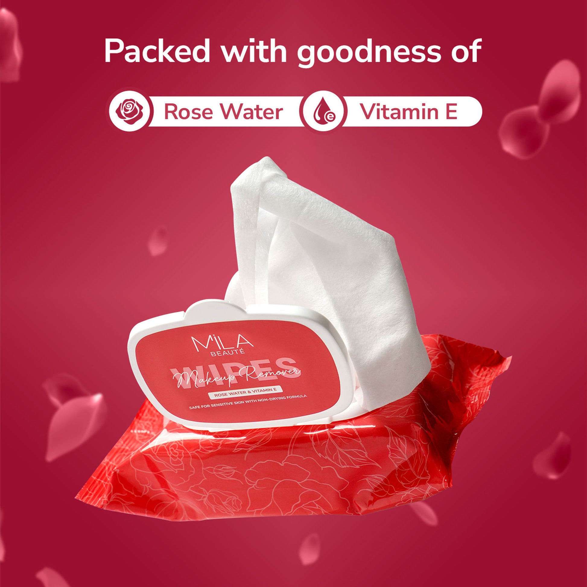 Mila Beauté Makeup Remover Wipes Hydrating & Refreshing With Rosewater & Vitamin E - 25 Wipes