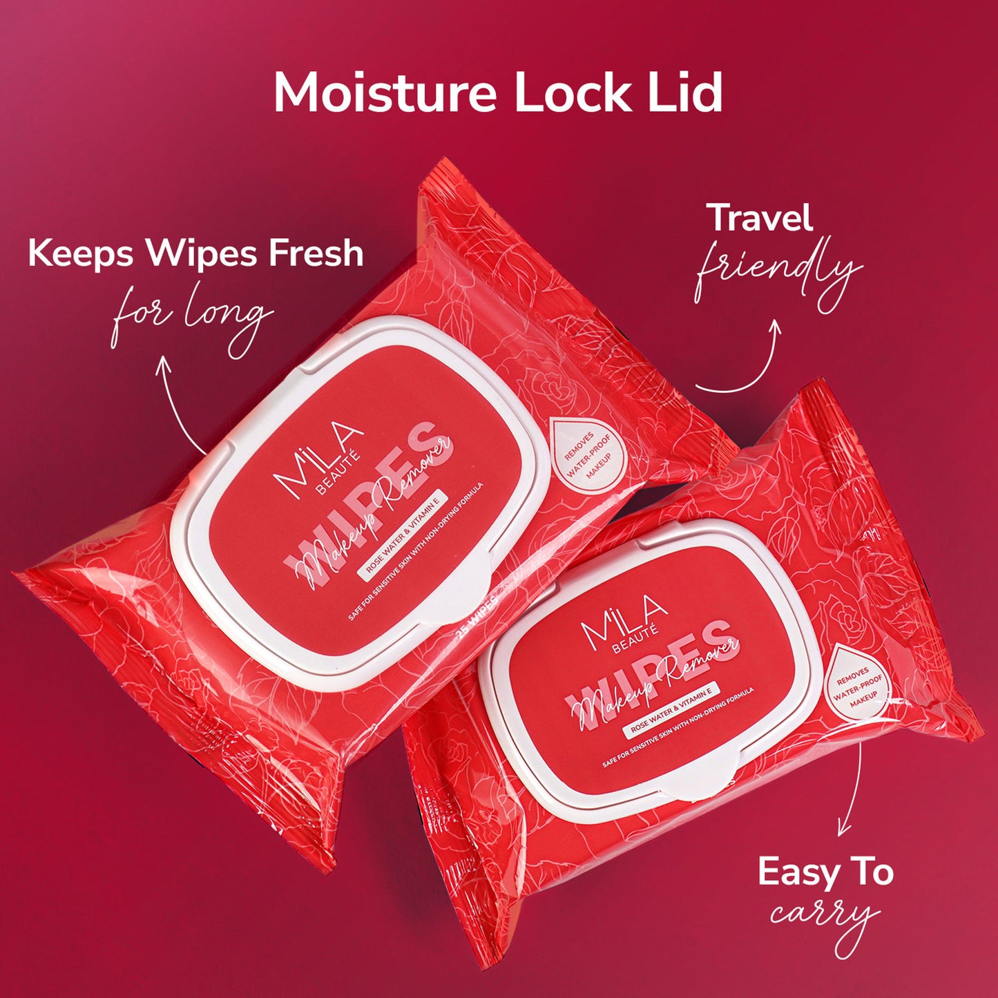 Mila Beauté Makeup Remover Wipes Hydrating & Refreshing With Rosewater & Vitamin E - 25 Wipes