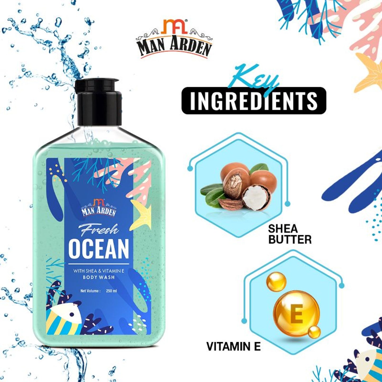 Man Arden Fresh Ocean Luxury Body Wash Infused With Shea Butter & Vitamin E