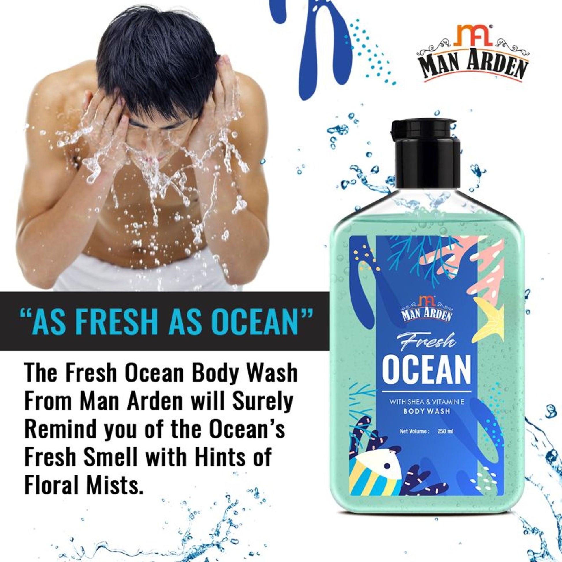 Man Arden Fresh Ocean Luxury Body Wash Infused With Shea Butter & Vitamin E