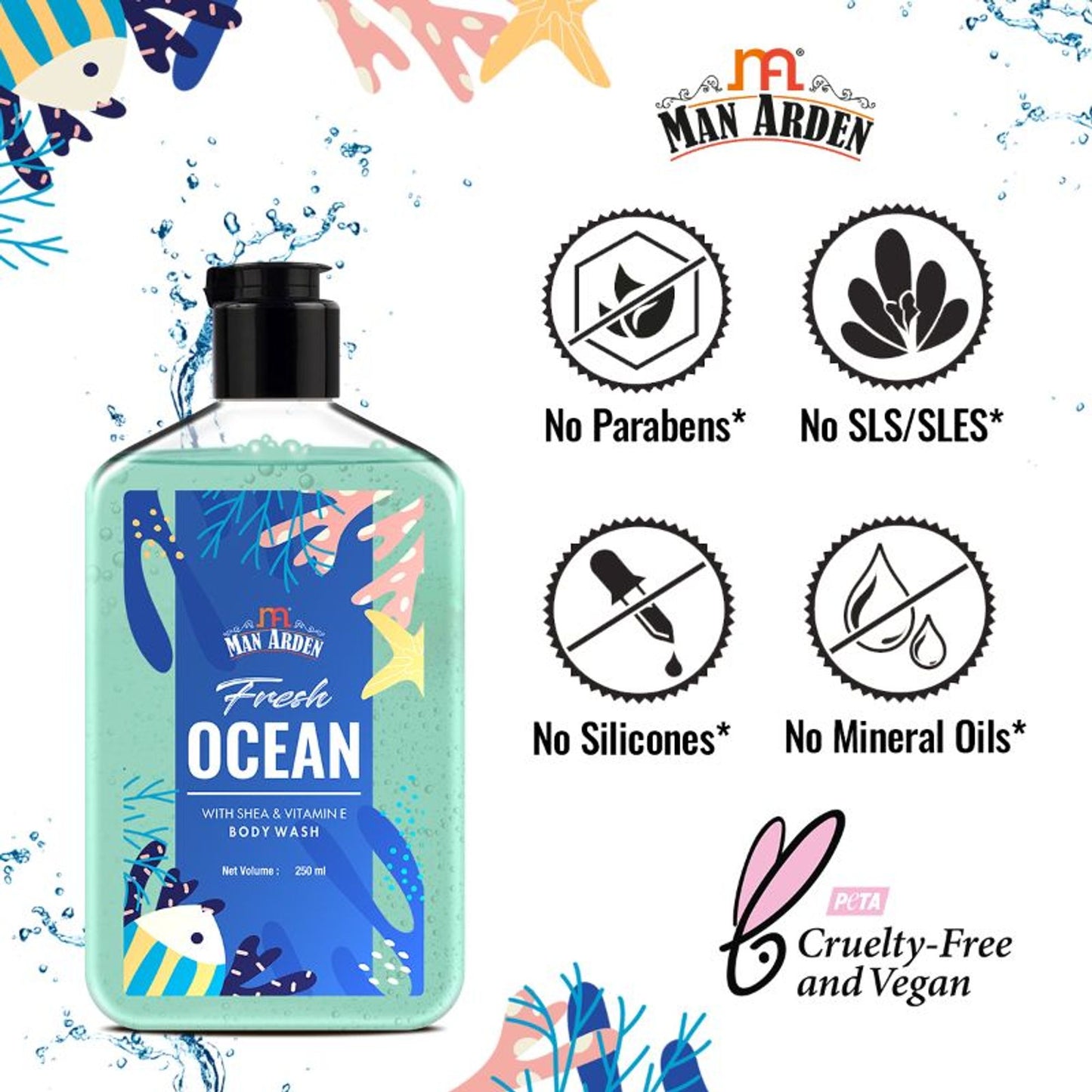 Man Arden Fresh Ocean Luxury Body Wash Infused With Shea Butter & Vitamin E