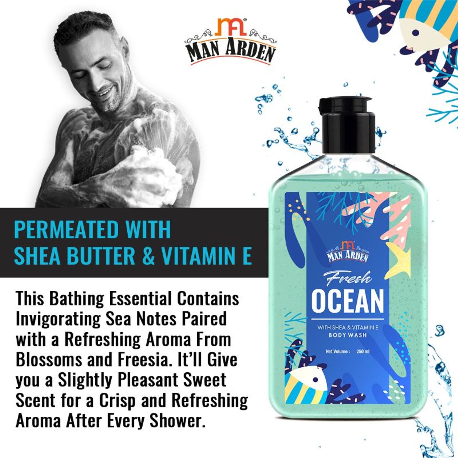 Man Arden Fresh Ocean Luxury Body Wash Infused With Shea Butter & Vitamin E
