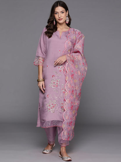 Dhiyona IE Women Floral Embroidered Regular Thread Work Kurta with Trousers & Dupatta