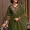 Indyancart IE Floral Embroidered V Neck Panelled A Line Kurta With Trousers & Dupatta