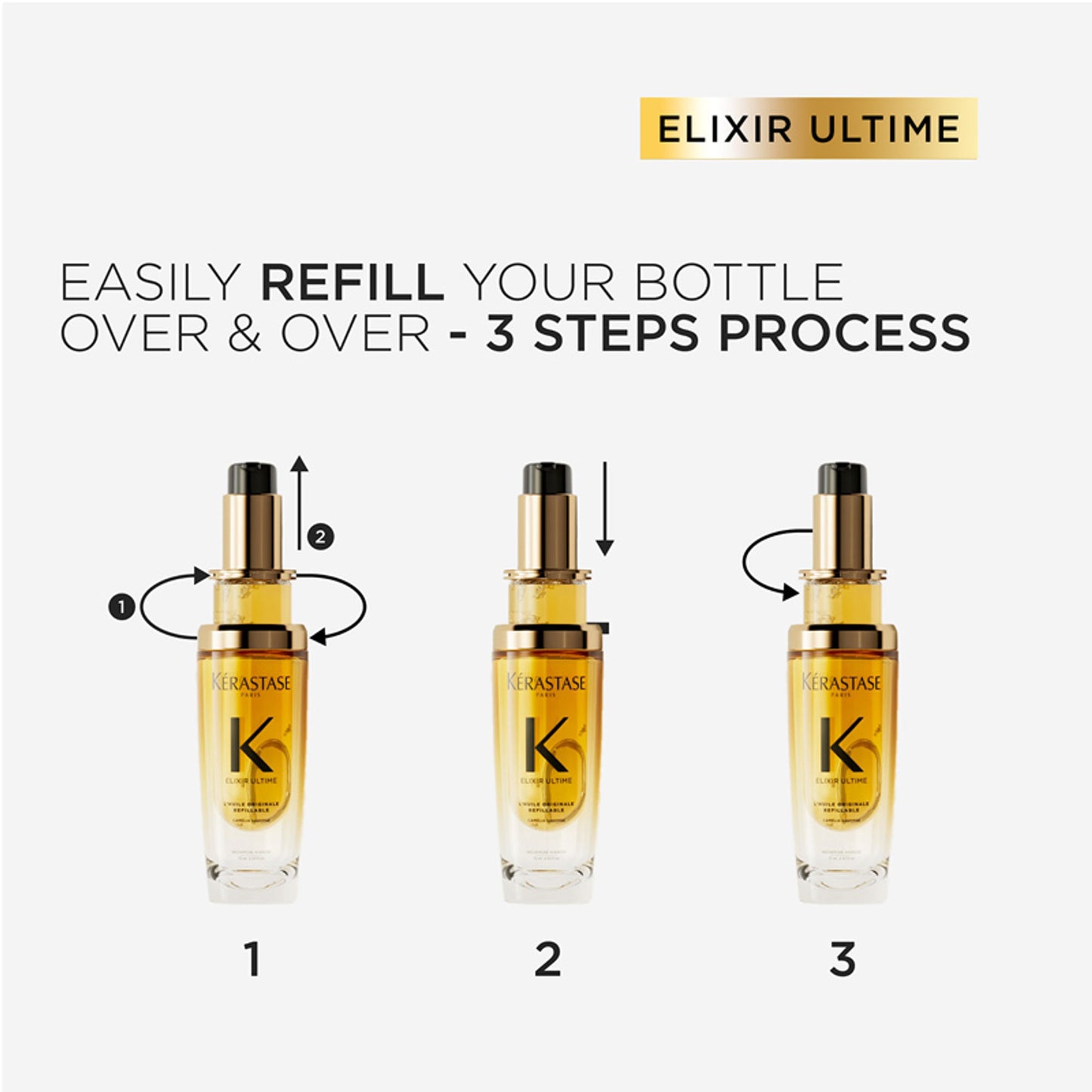 Kérastase Elixir Ultime Hair Oil-In-Serum Refill, 2X Shinier Hair, 96H Anti-Frizz Action