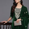 Indyancart VA Women'sWinter floral Zari Embroidered Velvet Kurta Set with Dupatta.