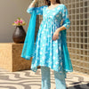 Dhiyona IE Floral Printed Empire Mirror Work Cotton A-Line Kurta with Trousers & Dupatta